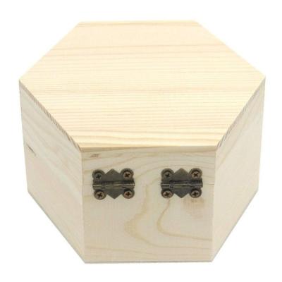 China Unfinished Wooden Jewelry Hexagon Ring Ring Box Durable DIY Storage Chest Treasure Chest for sale