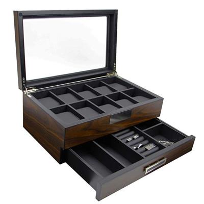 China Elegant Jewelry Storage High Quality Luxury Rectangle Handmade Jewelry Box Dark Gray Wood for sale