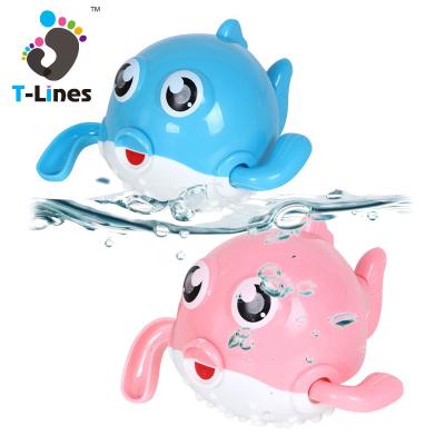 China Bathing game toy 2022 cartoon puffer fish funny baby bathing game toy wind fishing waters playing in bathtub toy for sale