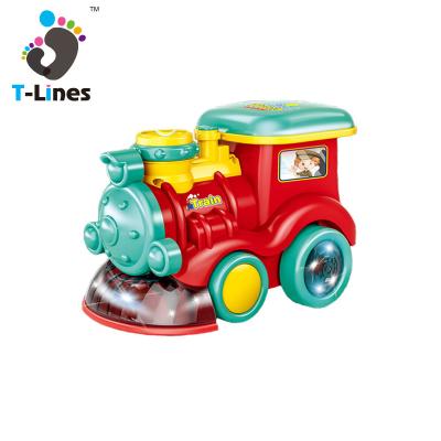 China Kids Summer Toys 2022 Cartoon Electric Train Plastic Bubble Toys Bubble Machine For Children With Light And Music for sale