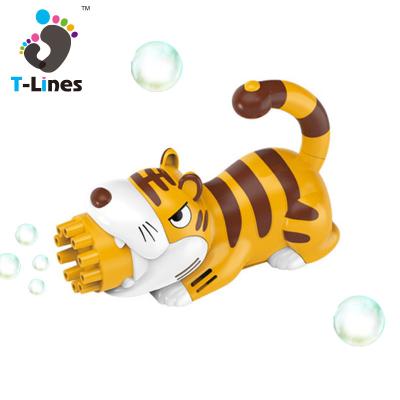 China Hot Sale Kids Summer Toys Bubble Gatling Toys Machine Electric Summer Ten Holes Cartoon Tiger Outdoor Bubble Toy For Children for sale