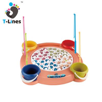 China Popular Fishing Toys Summer Plastic Musical Rotate Fishing Game Toys Funny Hook Fish Game Toy With Rod And Bucket For Kids for sale