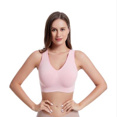 China BREATHABLE CHALET Latest Design Cute Pink Printed Breathable Yoga Vest Bra Workout Fitness Plus Size Sports Bra Sports Bra For Running for sale