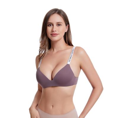 China CHALET ladies breathable bra quick delivery shoulder strap letter printed sexy women's bra purple push up breathable bra for sale