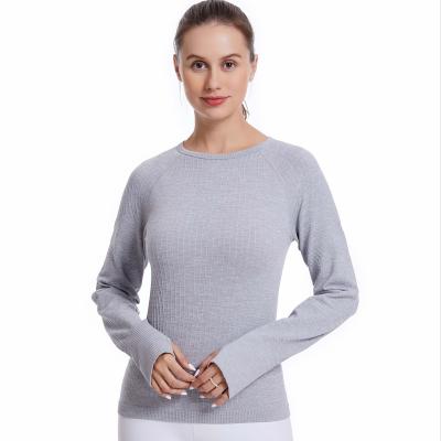 China Women's Long Sleeve Yoga Clothing Training Wear Yoga Tops Ladies Eco-Friendly COTTAGE Breathable Light Gray Soft Skins For Running for sale