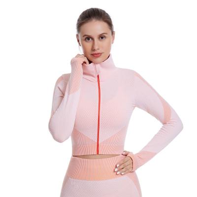 China CHALET Amazon Sale Zipper Workout Shirt Warm Light Pink Breathable Yoga Tops High Waist Leggings Set For Women for sale