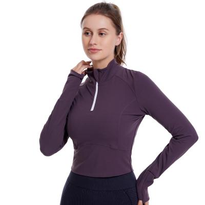 China Amazon Sale CHALET Purple 1/4 Sleeve Warm Zipper Collar Breathable Long Sleeve Yoga Tops Womens Yoga Tops Ladies Wear Training Sportswear Fitness Shirts for sale