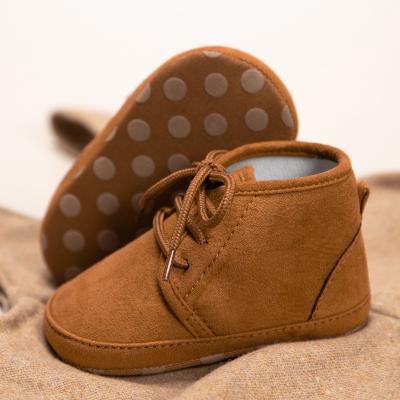 China Baby Boy And Girls Spring Autumn Brown High Top Shoes Flat Soft High Quality Unique Lace Up Leather Boots for sale