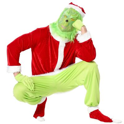 China Cosplay Cartoon Costume Cosplay Christmas Party Grin Ch Clothes Set Green Hair Monster Grin Ch Costume Santa Costume for sale