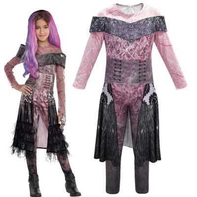 China Descendants Mal Fancy Costumes Girls Mal Anti-wrinkle dress Evie Cosplay Outfits Halloween Evil Onesies kids role playing outfits with wig for sale