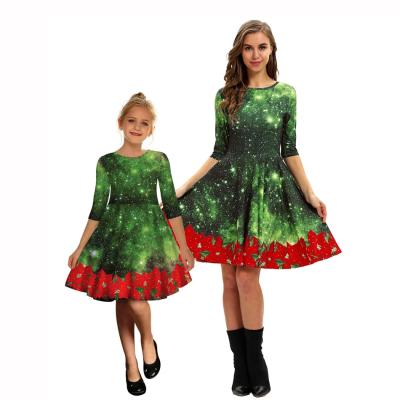 China Cosplay Cartoon Costume Christmas Family Dress Mother and Daughter Clothing Matching Floral Dresses for Kids Girl Women Halloween Party for sale