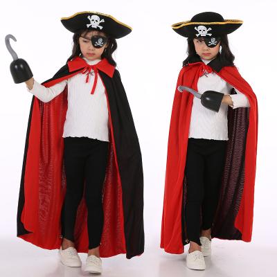 China Custom Made Logo Printed Pirate Cape Hats Cartoon Cosplay Costume Set Halloween Cosplay Costume Cape For Kids for sale