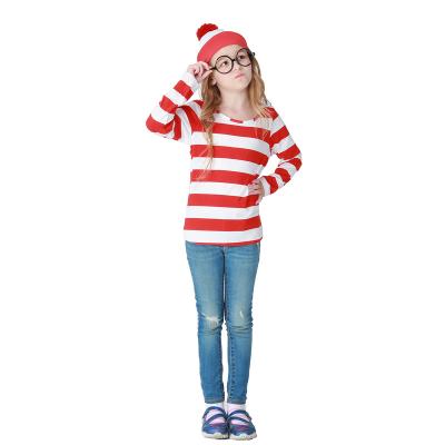 China High Quality Breathable Hot Selling Christmas Costume Merry Christmas Tops Long Sleeve Kids Red White Striped T-Shirt for sale