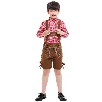 China Breathable Fashionable Full Button Down Plaid Printed Shorts Costume Oktoberfest Short Sleeve T-Shirt And Suit Kids Cosplay Festive Party for sale