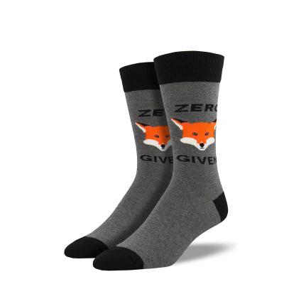 China TA21483 Wholesale QUICK DRY Gray Mens Novelty Animal Fox Pattern Big Feet Cotton Crew Socks for sale