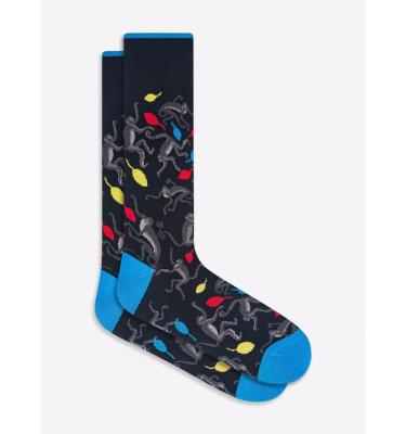 China Custom Black Mercerized Cotton Animals logo QUICK DRY pattern men's dress socks for sale