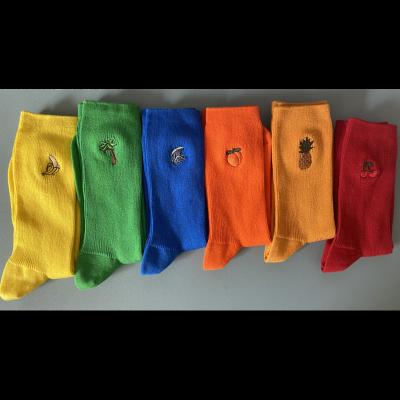 China QUICK DRY Custom Colorful Custom Label Fashion Cute Ribbed Knit Mens Cotton Dress Tube Embroidery Socks for sale