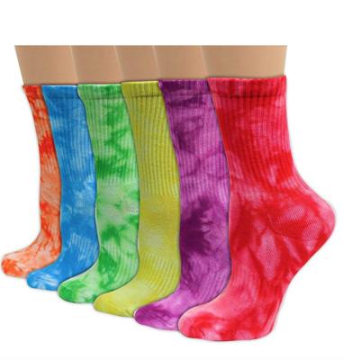 China Custom Best Selling Fashion Colorful Women's THETA Crew Socks Breathable Cotton Wicking Moisture Cushion Link Dye Athletic Socks for sale