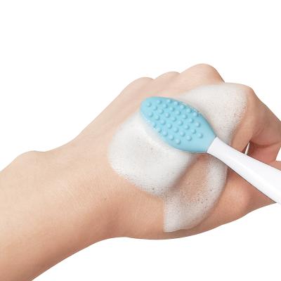 China Sustainable Private Label Exfoliating Lip Brush Nose Cleaning Brush Double Side Soft Silicone Lip Scrub Tool And Nose Blackhead Remove Brush for sale