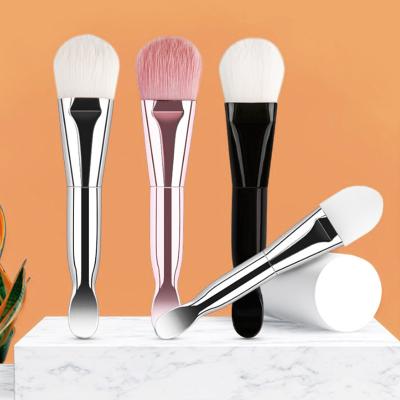 China Wholesale Private Label Brush Head Double Heads Aluminum Handle Facial Mask Brush/Silicone Face Mask Foundation Makeup Brush With Scoop for sale