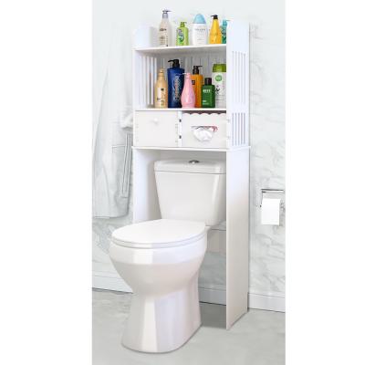 China Environmentally Friendly White Wooden Bathroom Above Toilet Rack Space Saver Storage Shelf Vanity Cabinet for sale