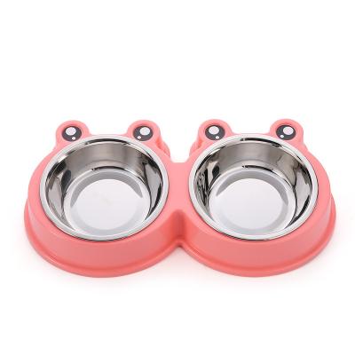 China Non-slip Automatic Pet Double Feeder Dog Cat Bowl Pet Food Bowl Stainless Steel Dog Pet Supplies for sale