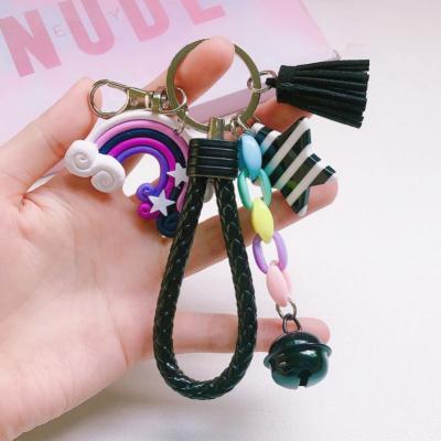 China 2022 Lovely Rubber Cute Rainbow Silica Gel Key Chain Key Chain For Women Love Star Clouds Bag Car Charms Star Pendant Rainbow Key Chain for sale