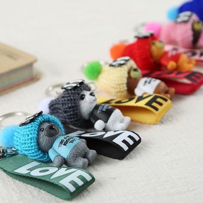 China Plush Hat Backs Cute Lover Ribbon Teddy Bear Couples Key Chains Plush Key Chains Charm Bag Hanger Girls Gifts Fashion Plush Key Chains for sale