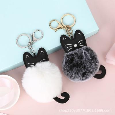 China Plush Cartoon Kitty Fluffy Pompom Plush Key Chain Bag Charms Animal Key Ring Keychains DIY Cat Fur Pom Pom Plush Keychain for sale