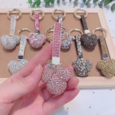 China Luxury Korean Car Pendant Bag Mickey Keychain Heart Horse Ball Promotion Gift Tassel Rhinestone Crystal Key Chain Accessories Fashion Jewelry for sale