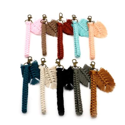 China Plush Mini Macrame Keychains Boho Macrame Bag Charms Tassels Handcrafted Car Key Purse Accessory Phone Supplies Boho Bracelet Key Chain for sale