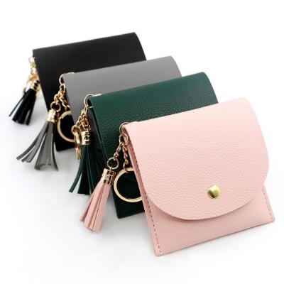 China Luxury Leather Design Keychains Wallet Women Coin Purse Ladies Tassel Earbud Case Card Holder Key Chain Leather Wallet for sale