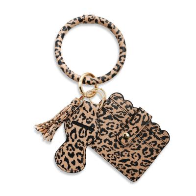 China Plush Women Leather Ring Wrist Strap Removable Lipstick Bag Card Holder Key Chain Leather Leopard Marble Keychains Wallet Lip Holder for sale