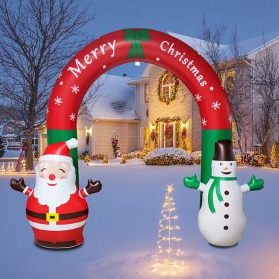 China Christamas House Decoration 240*225cm LED Lights Christmas Decoration Supplies Inflatable Christmas Tree Arch Santa Claus And Snowman Archway for sale