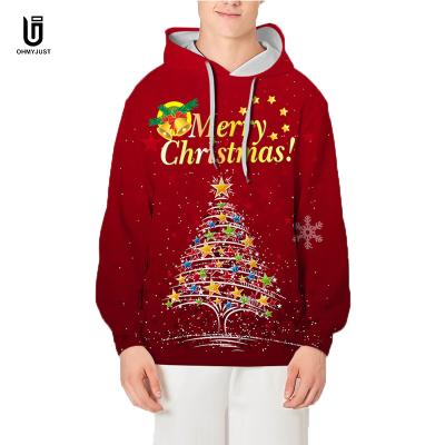 China Breathable Christmas Men All Over Cartoon Print Active Drop Shoulder Casual Wear Loose Drawstring Long Sleeve Hoodies for sale