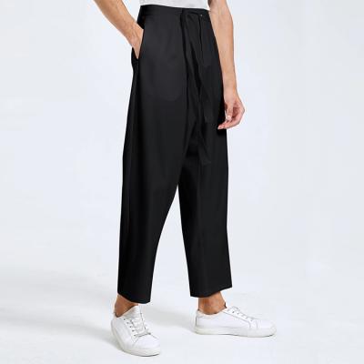 China Anti-Wrinkle Streetwear Stretching Bell Bottom White Part Straight Fit Satin Pants Mens Silk Wide Leg Pants Trousers for sale