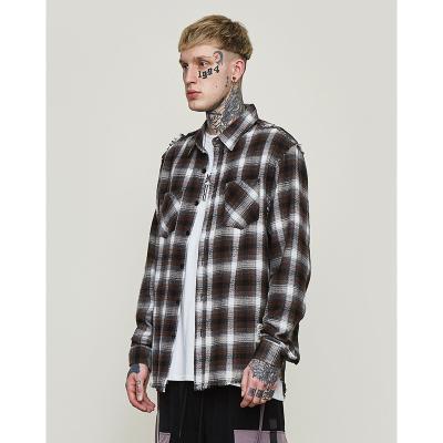 China Custom Made Anti-Wrinkle Plaid Shirt Streetwear Men's Casual Long Sleeve Back T-shirt Embroidery Shirt for sale