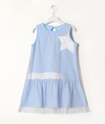 China New Designs Anti-Static Five-pointed Star Printing Summer Clothes Girls Dresses With Silve Tulle for sale