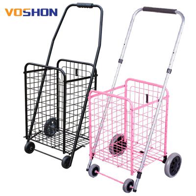 China Eco-friendly Fashion Compact Luggage Shopping Trolleys Seat Supermarket Hand Folding Wheeled Portable Folding Trolley for sale