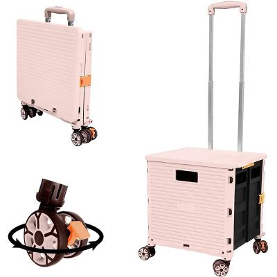 China Folding Grocery Student Luggage Shopping Trolley Portable Plastic Climbing Trolley Durable Small Trolley Eco-friendly Pull for sale