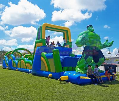 China New Design Outdoor Giant Superhero Theme Entertainment Jumping Castle Inflatable Obstacle Course With Waterfall Jump for sale