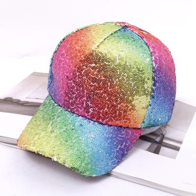 China Girls Sequin Decor 6 Panel Summer Snapback Sports JOINT Hats Fitted Baseball Hat for sale