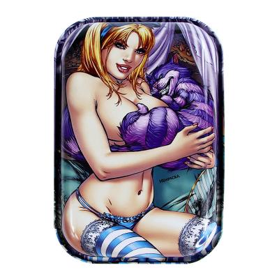 China BEYOU 28.8*18.8cm Large Size Smoking Accessories Metal Serving Cartoon Hard Rolling Tray For Girl for sale