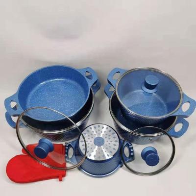 China OEM/ODM 12pcs 20cm 24cm Workable Pink 28cm Pots and Pans Nonstick Pot Pan Aluminum Non Stick Granite Soup and Stock Pots Cookware Sets for sale