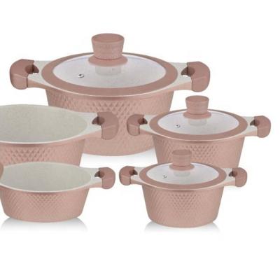 China OEM/ODM 10pcs 20cm 24cm Viable Pink 28cm Pots and Pans Nonstick Pot Pan Aluminum Non Stick Granite Soup and Stock Pots Cookware Sets for sale