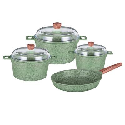 China OEM/ODM 9pcs 20cm 24cm Workable Pink 28cm Pots and Pans Nonstick Pot Pan Aluminum Non Stick Granite Soup and Stock Pots Cookware Sets for sale