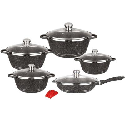 China OEM/ODM 12pcs Workable Black Camping Die Turkish Granite Private Label Cook Cast Aluminum Non-Stick Kitchenware Cookware Sets for sale