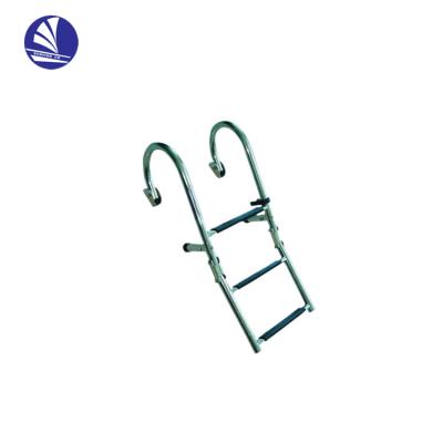 China Collapsible Marine Folding Ladders Boat Stainless Steel 3 Step Polished 2+1 Step Folding Ladder for sale