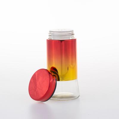 China Two Piece Freshness Keeping Kitchen Set Oval Glass Spice Jar Set With Rack For Pinique Camping Available for sale