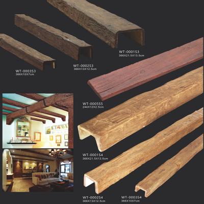 China Traditional Wholesale Light Weight PU Foam Faux Wood Beams Artificial PU Wood Beams For Ceiling Home Decoration for sale